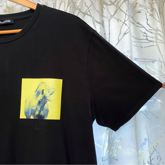 Roberto Cavalli Black yellow blue horse print crewneck short sleeve T-shirt - Picture 7 of 13